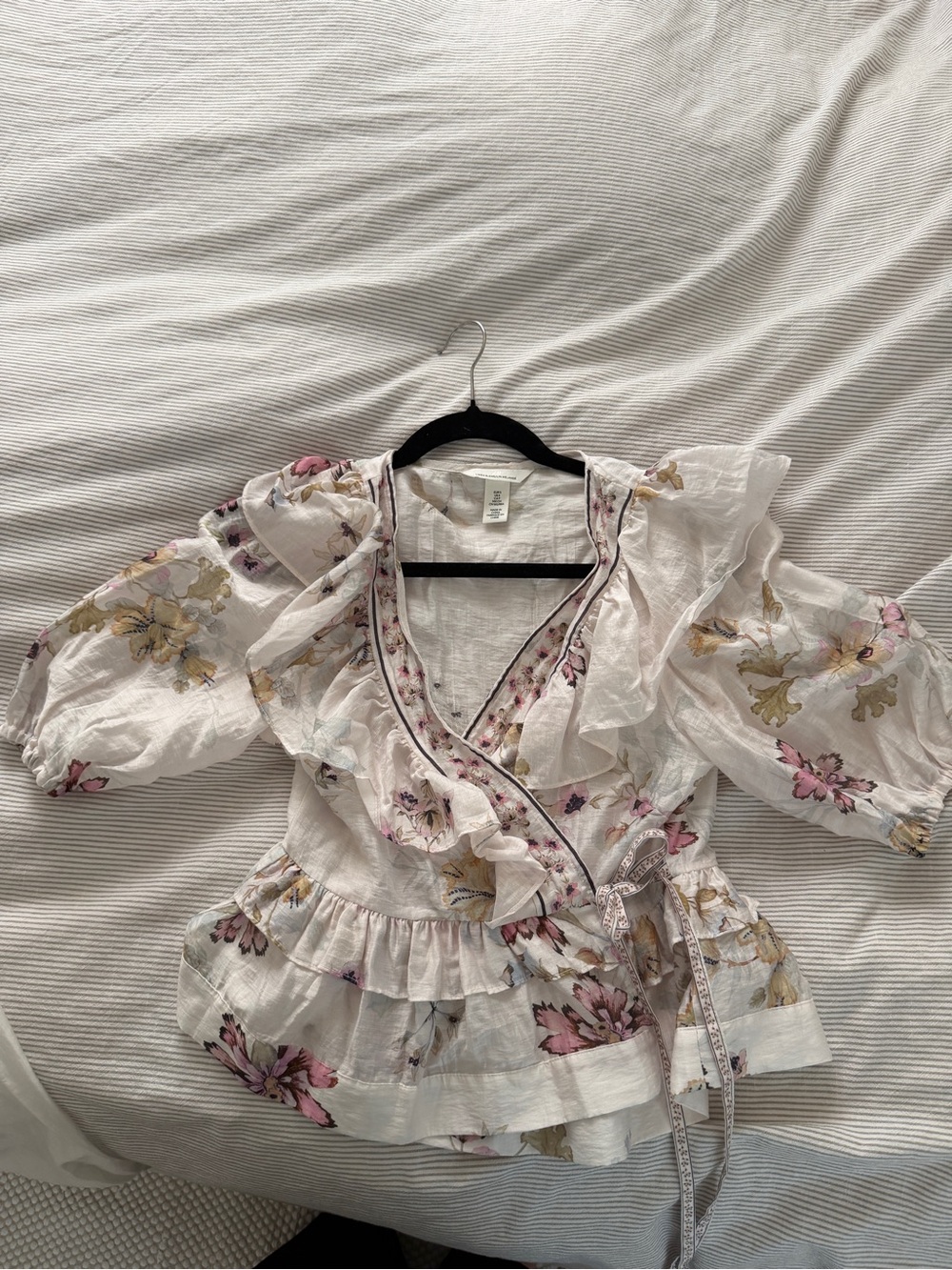 H&M linen Floral Ruffle Wrap Top